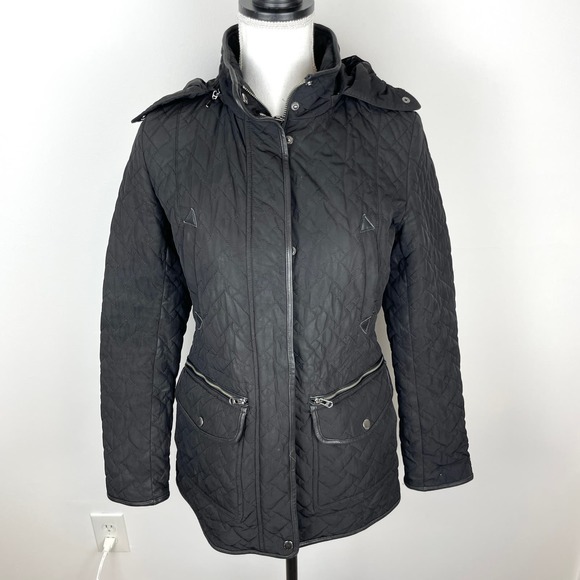 Cole Haan Quilted Hooded Lightweight Jacket In Black Size XS - Picture 1 of 13